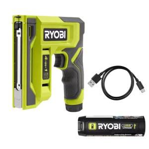 RYOBI USB 리튬 4-in-1 스테이플러/네일러 키트, 3Ah 배터리 포함 무선, 충전 시 600개 이상의 스테이플, LED 표시등, 정밀 가이드