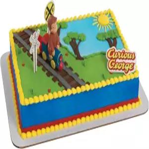 데코셋 호기심 많은 트레인 케이크 토퍼 4피스 세트 몇 시간 동안 재미있게 피규어를 보관하고