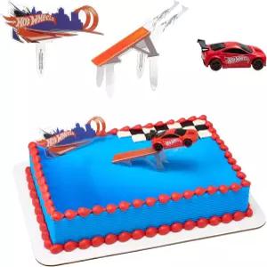 데코셋 핫 휠TM 최고 속도 케이크 토퍼 차량 토퍼가 포함된 자동차 장식 세트 램프 및 배경 사진 3피스