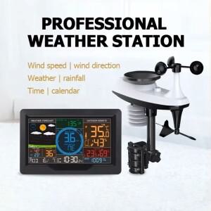 전문 무선 기상 관측소 일기 예보 풍속 기압계 시계 강우량 측정기 실외 센서