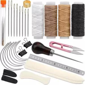 33개 북 바인딩 키트 뼈 폴더 종이 주름기 접기 도구 4개 바늘 왁스 실 강철 자 송곳 포함 용품 (제본 카드
