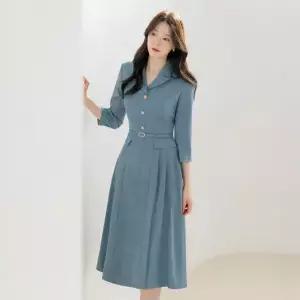 XXL까지) 메유엔 플리츠 데님 벨트 셔츠형 원피스 봄 가을 하객룩 오피스룩 모임룩 격식룩 빅사이즈