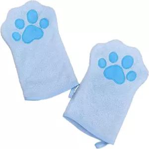dPois 2피스 퀵 드라이 개 목욕 타월 장갑 부드러운 흡수성 그루밍 청소 반려동물 블루 원 사이즈