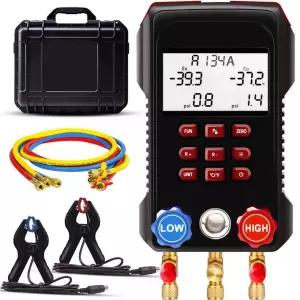 디지털 매니폴드 게이지 AC 세트 3000 Psi 에어 호스 HVAC 시스템 설치 도구용 두 가지 색상의 강력한