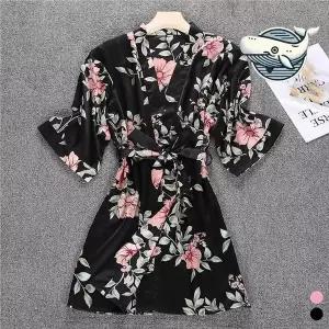 [하프클럽/]여성 플라워 실크 로브 가운 고급스러운 블랙