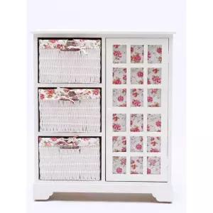 캐비닛 라탄 침실 수납대 콘솔 인테리어 3단 서랍 1문 화이트 60x30x73 완전 조립