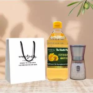 더건강플러스 해바라기유1L 핑크솔트 그라인더 쇼핑백 세트 토코페롤 함유 오일 식용유 냉압착 식용 주방