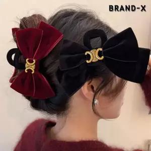 [브랜드엑스] 분위기 여신 앤틱 골드장식 벨벳 리본 집게핀