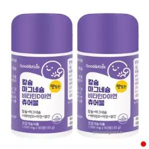 [하프클럽/기타]내츄럴플러스 굿앤키즈 칼슘 마그네슘 비타민D 90정X2