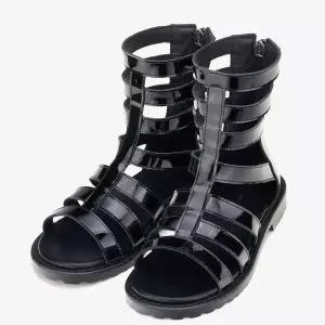 [보리보리/아이들]2221 키즈 & 맘 크링크 소가죽 글래디에이터 샌들 - 블랙