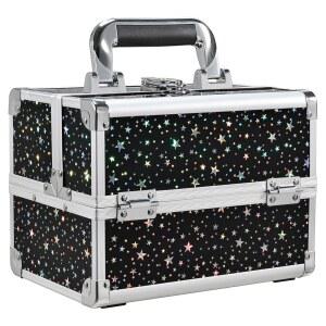 졸리그레이스 메이크업 트레인 케이스 휴대용 화장품 박스 2 트레이, 네일 테크 및 뷰티 전문가 여행용 보관 정리함 - 블랙 스타