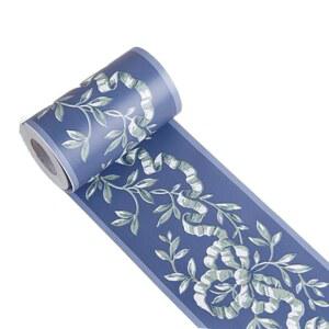 업레도 로열 블루 플로럴 월 테두리 필 앤 스틱 천장 벽지 비닐 방수 장식 스티커, 4.2인치 x 390인치