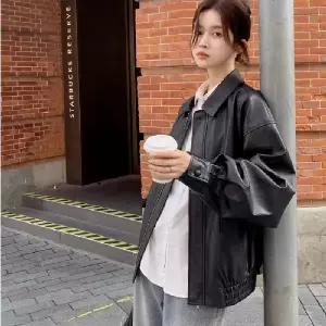 여성가죽자켓 가죽점퍼 2컬러 오버핏 레더자켓 라이더자켓 간절기 바람막이 아웃도어