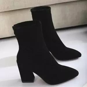 (선택 블랙8.5cm 39(245))여자 겨울 출근 룩 직장인 스웨이드 앵클 부츠 코디 30대 구두 여성숏 삭스 앵글