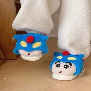 짱구 실내화 슬리퍼 액션가면 겨울 커플 코튼 따뜻한 폭신한 느낌 거실화 실내화 사무실 학교