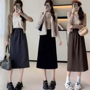 여성치마 깔끔 심플 캐주얼 밴딩 롱 스커트 니트 데일리 치마