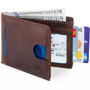 셔먼브랜드 RFID 차단 슬림 남성용 빌폴드 가죽 지갑