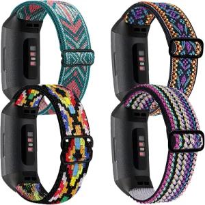 4팩 신축성 밴드 핏비트 충전 4밴드/ 3밴드/ 3SE 스마트워치 여성용 손목밴드 통기성 조절 루프 나일론