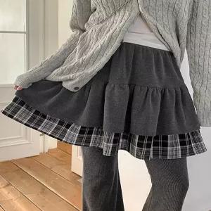 브브츄 밴딩 레이어드 체크 미니 스커트 86142 빅사이즈 여성의류