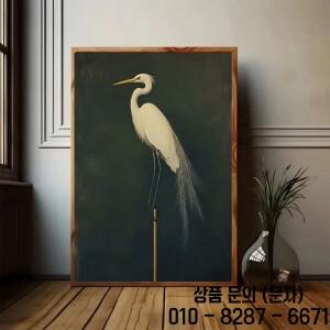 일본 스타일 레트로 크레인 녹색과 흰색 새 캔버스 그림 프린트 벽 예술 포스터 자판디 모던 거실 홈 데코