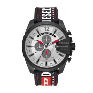 아날로그 또는 디지털 무브먼트가 있는 디젤 남성 메가 치프 스테인리스 스틸 브레이슬릿, 실리콘 또는 가죽 밴드 시계