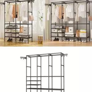 다용도 행거 이동식 스탠드 2단 조립식 옷장 선반 수납 정리대 수납장 정리함 심플한 원룸 리빙
