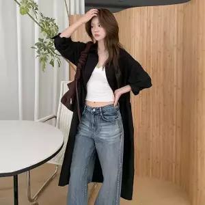 [유야]여성 긴팔 플레어 셔츠 롱 원피스 남방 -EOP0560- 빅사이즈 루즈핏 오버핏 봄