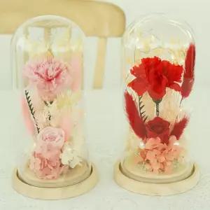 프리저브드 플라워 카네이션 장미 2송이 LED 무드등 인테리어소품