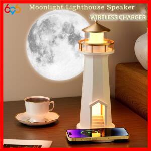 최신 침실 책상 램프 달 램프 프로젝션 등대 램프 야간 조명 블루투스 스피커 무드등 무선 충전