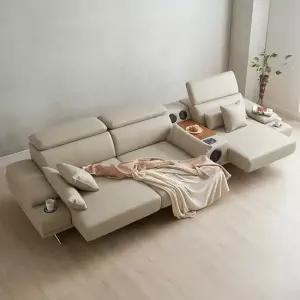 조웰 모션 전동 슬라이딩 리클라이너 이지클린 가죽 4인용 소파 (콘솔박스 스피커형 포함)