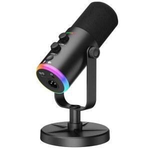 다이나믹 마이크, USB-C/XLR 팟캐스트 녹음용 PC RGB 조명, 음소거 버튼, 데스크톱 스탠드, 헤드폰 잭, 틱톡 유튜브 노래를 위한 보컬 마이크