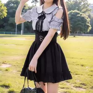 로리타 레이어드 프레피룩 원피스 플리츠 멜빵 드레스 세라복 선녀 할로윈 일상룩 의상 메이드 귀요미 겨울