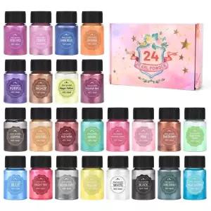 가죽염색약 페인트 복원제 24병박스 20ml 에폭시 레진 염료 마이카 파우더 분말 색소 세트 펄레센트 진주