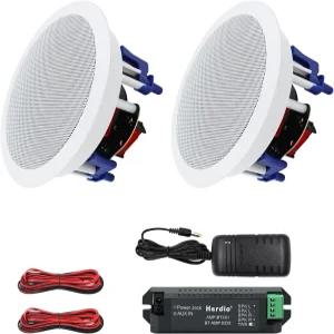 Herdio 5.25인치 블루투스 천장 스피커 가정용 오목 시스템 300와트 습기 주방 침실 욕실 덮인 파티오(한