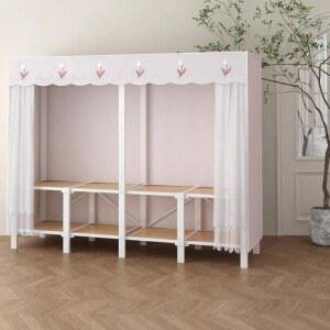 간이 조립식 비키니 2단커튼 자취방 75x45x170cm 커튼 그리드 간단한 옷장