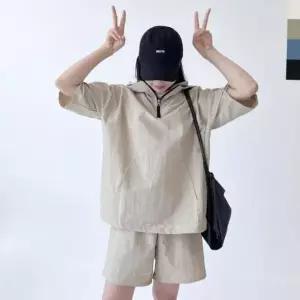 아노락 운동복 반바지 커플 셋업 커플룩 후드 커플아노락 오버핏 여자 아노락세트 T 트레이닝 반팔 60W