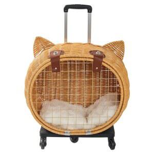 고양이 유모차 이동가방 라탄 중형견 켄넬 가방 이동식 바퀴달린 쿠션 애견