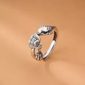 소원성취 행운 연꽃 물고기 비단잉어 은 오픈 반지 행운반지 불교반지 성공 소원청취