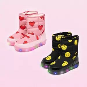 라스텔라 플레이 led 검190 키즈 패딩 방한부츠 눈썰매장 불들어오는 하트 스마일