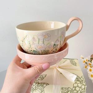 캐릭터 머그컵 및 굿즈레트로 세라믹 커피 머그 프랑스 시골풍 발렌타인데이 선물 아침 식사용