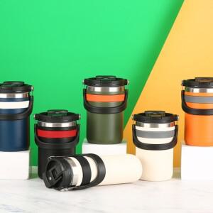 신형 대용량 스테인리스 스틸 차량용 커피 물컵 이중 빨대 스포츠 보온 머그 휴대용 아이스 킹 음료컵