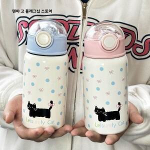 귀여운 고양이 디자인 스테인리스 스틸 36 보온 물병 빨대컵 학생 용 물컵 고급스러운