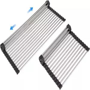 ARAINY 대형 망원 배수 랙 롤업 내열 접시 배수기 주방 싱크대 위 식기 건조 스테인리스 (18 튜브 21.25