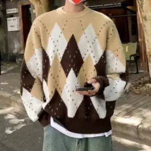 남성 빅사이즈 베이직 다이아 U넥 니트