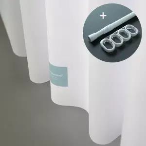 [원세븐나인]패브릭 샤워커튼 퓨어 화이트 올인원 세트 (샤워커튼+압축봉+고리)