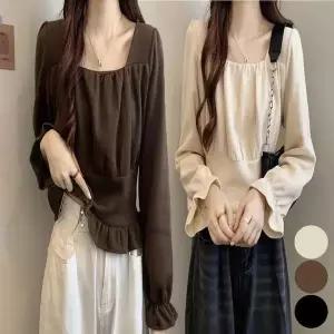 [오노마] ONM 여성 스퀘어넥 퍼프 소매 셔링 블라우스 오피스룩 (S11328985)