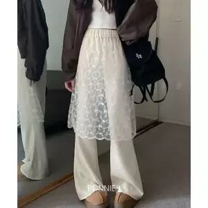 [하프클럽/]레이스 스커트 레이어드 골지 세미부츠컷 밴딩팬츠 (발레코어룩