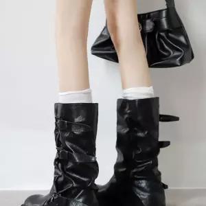 여성용 겨울 웨스턴 부츠 여성 미들부츠 벨트 방한부츠