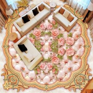 파니식 유럽 스타일 장미 꽃 대리석 바닥 타일 벽화 접착 PVC 벽지 거실 방수 Papel De Parede