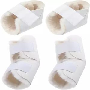 TrelaCo 4개 발뒤꿈치 및 팔꿈치 보호대 중간 크기 양가죽 팔 쿠션 패드 조절 가능한 노인 욕창 궤양